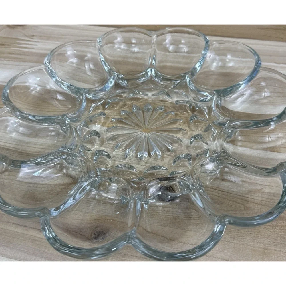 Vintage Decoraive Tray Made Of Thick, Clear Glass for 12 Eggs
